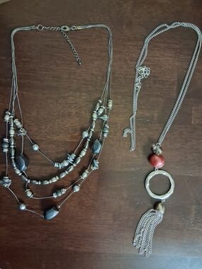 Neclace Bundle - 2 Layered Silver-Tone Beaded Necklaces
